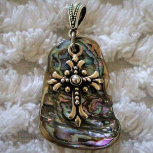 Vintage Abalone and Silver Cross Pendant.